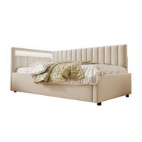 POLSTERBETT Schlafsofa 90/200 cm Beige aus Samt mit LED-Beleuchtung und Stauraum - Beige, Textil (90/200cm) - OKMYHOME