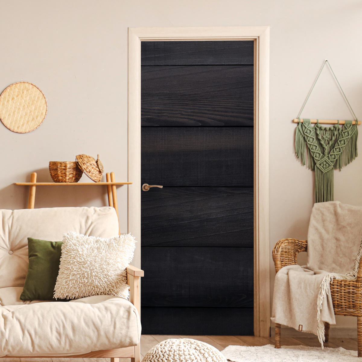 TÜRAUFKLEBER Schwarzer Hintergrund mit einer Plankenstruktur 85x215 cm - Türtapete - Schwarz, Kunststoff (85/0.1cm) - MuchoWow