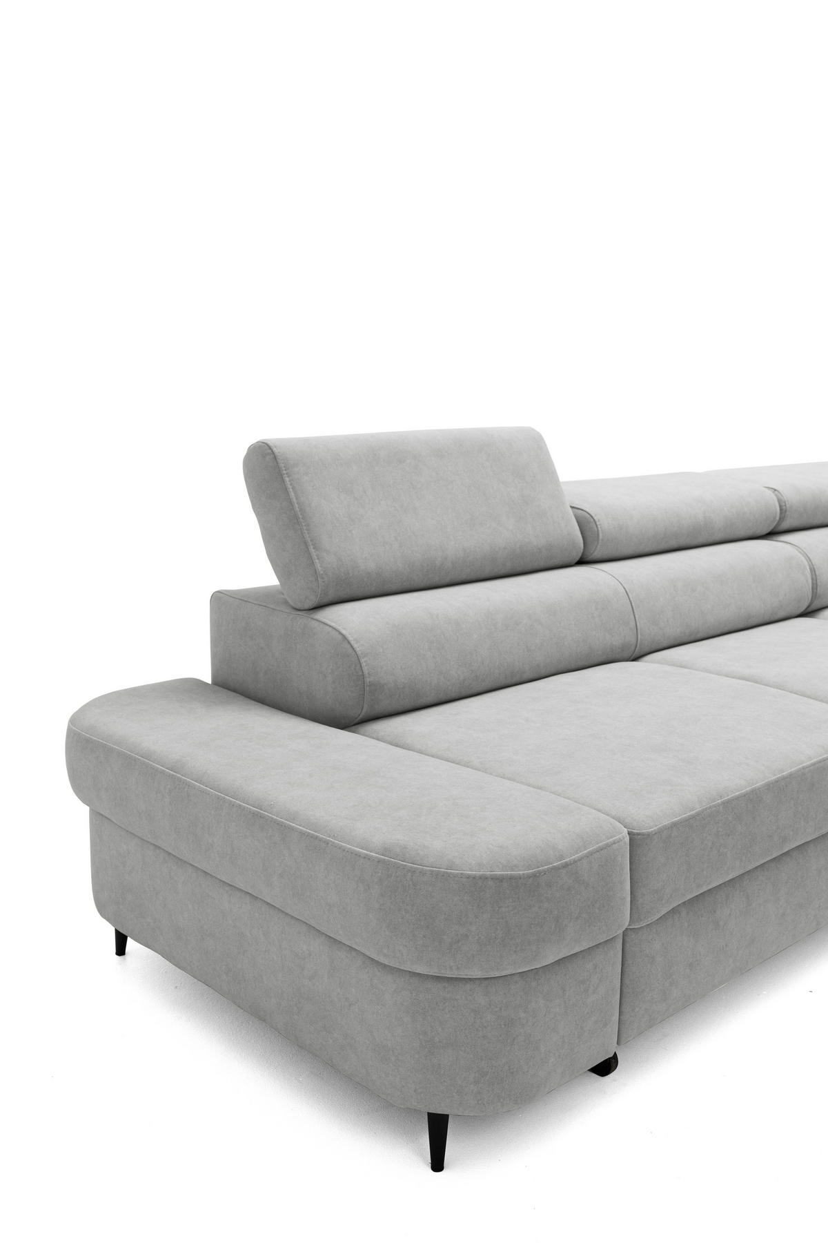 ECKSOFA PRIAM L Rechts mit Schlaffunktion 125x195 Velours Hellgrau - Hellgrau/Schwarz, Holz/Textil (203/275cm) - Muffo