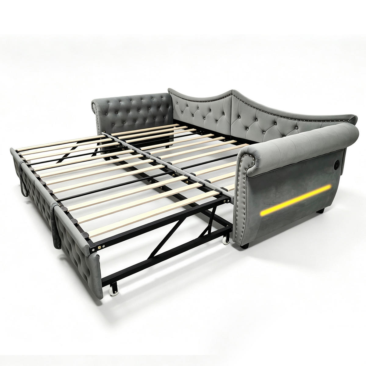 AUSZIEHBETT 90/180/200 cm mit USB und LED, DE-41723, in Grau - Grau, Metall (90/200cm) - ComfortXL