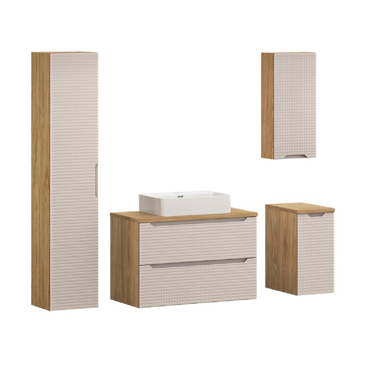 BADMÖBEL-SET 7 Teile Luxor Beige L BM142 in Eiche geölt/Beige - Eichefarben/Beige, Holz (90/170/46cm)