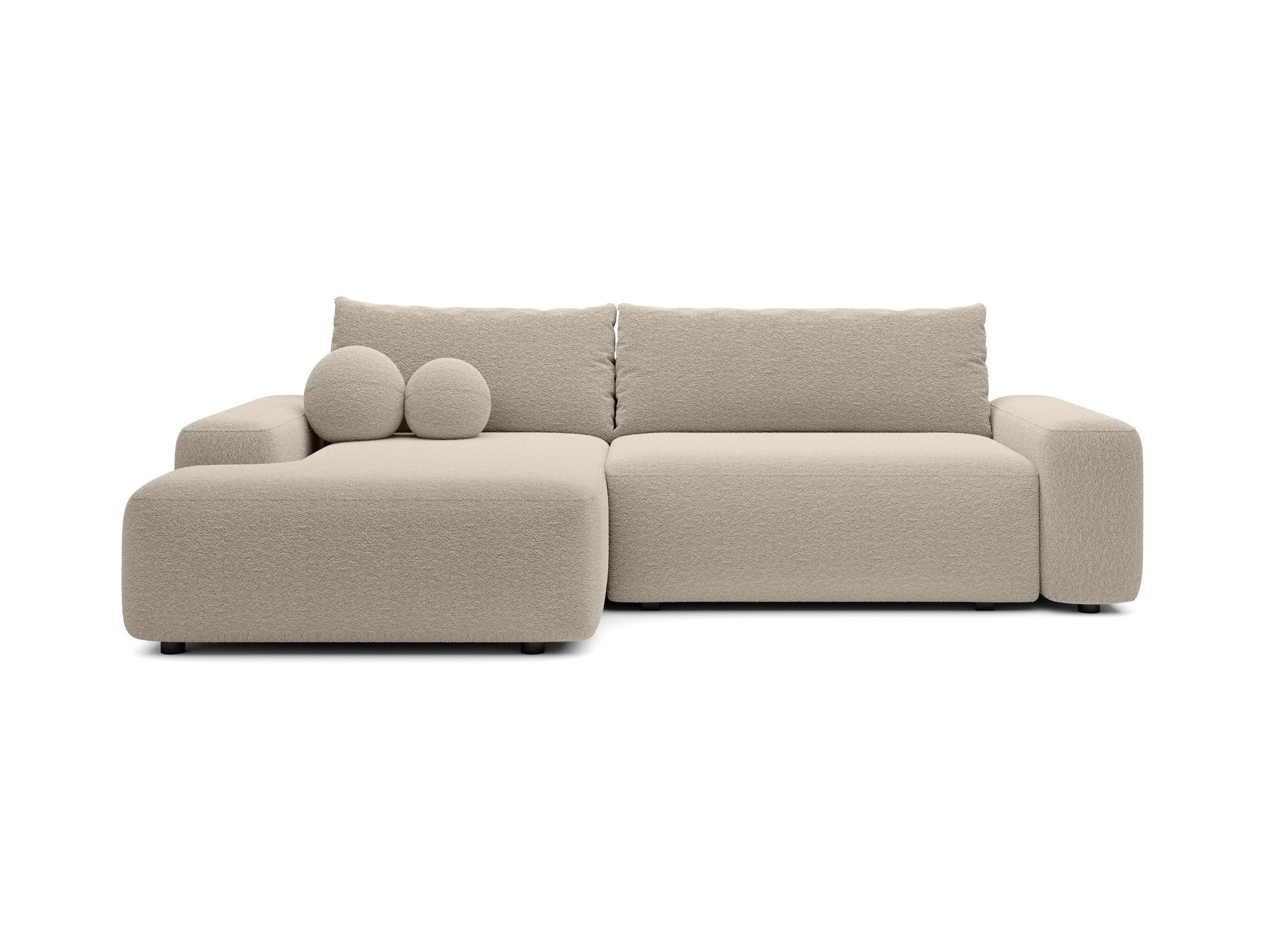ECKSOFA RUOTA Beige Boucle-Stoff mit Schlaffunktion - Beige, Holz (264/162cm) - MASSENO