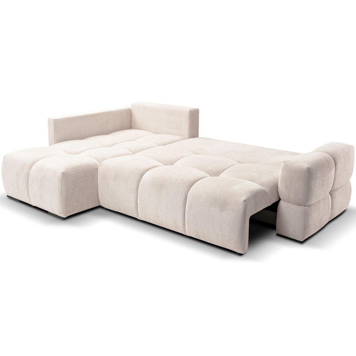 ECKSOFA Taremi mit Chenillebezug Hellbeige, beidseitig - Ecru/Schwarz, Textil (267/185cm) - Selsey