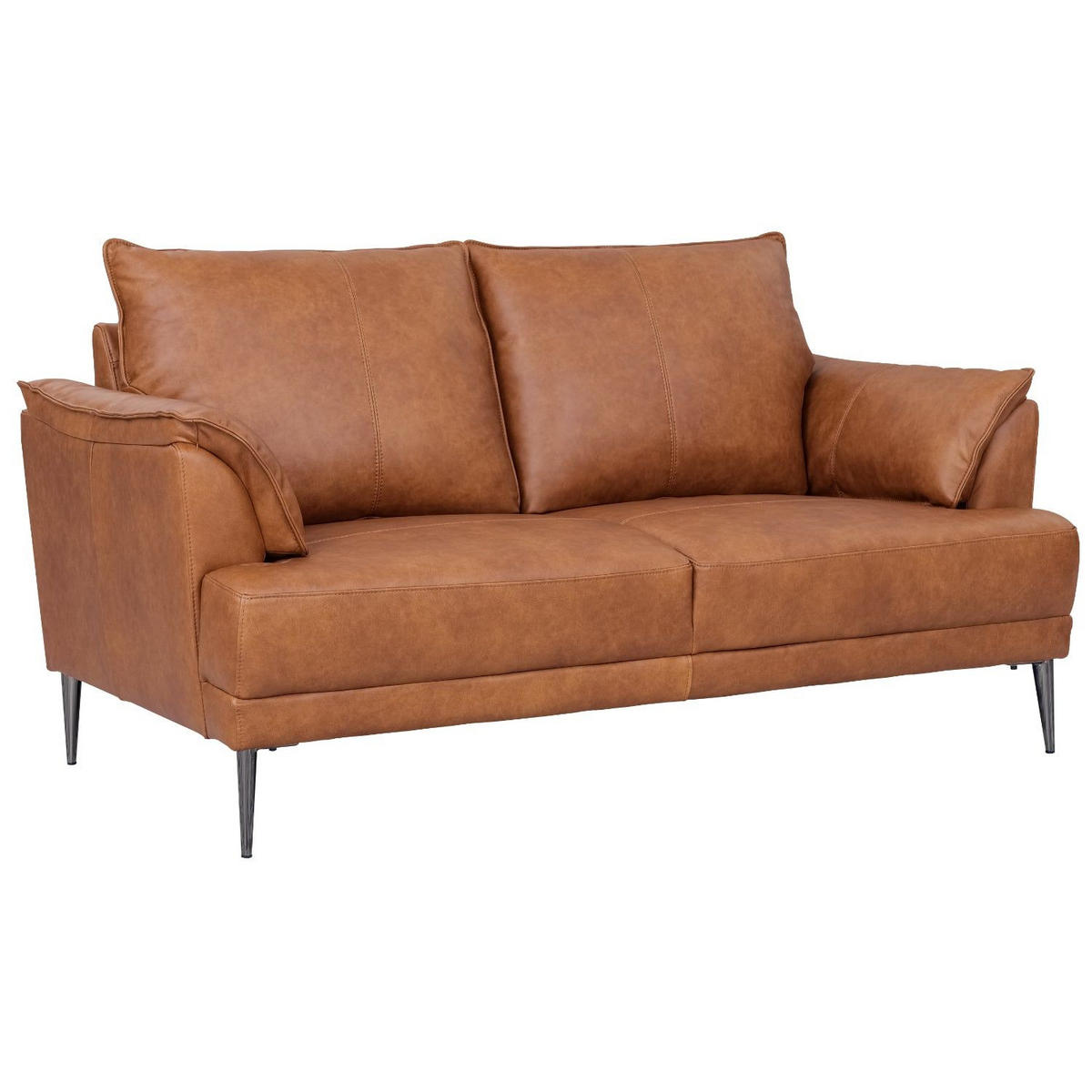 ZWEISITZER-SOFA Echtleder Cognac Braun - Schwarz/Braun, Leder/Metall (160/88/90cm) - Furnhouse