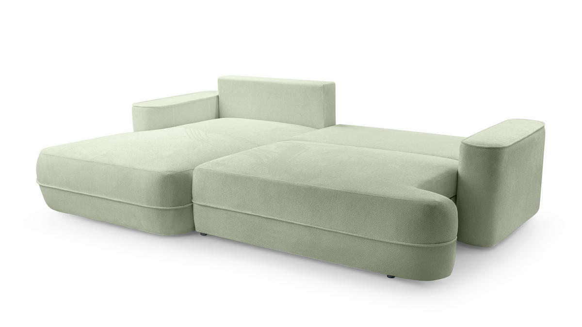 ECKCOUCH L Form Peoni Salbeigrün 267/168/87 cm mit Schlaffunktion L - Pastellgrün/Schwarz, Kunststoff/Textil (168/267cm) - AX Living