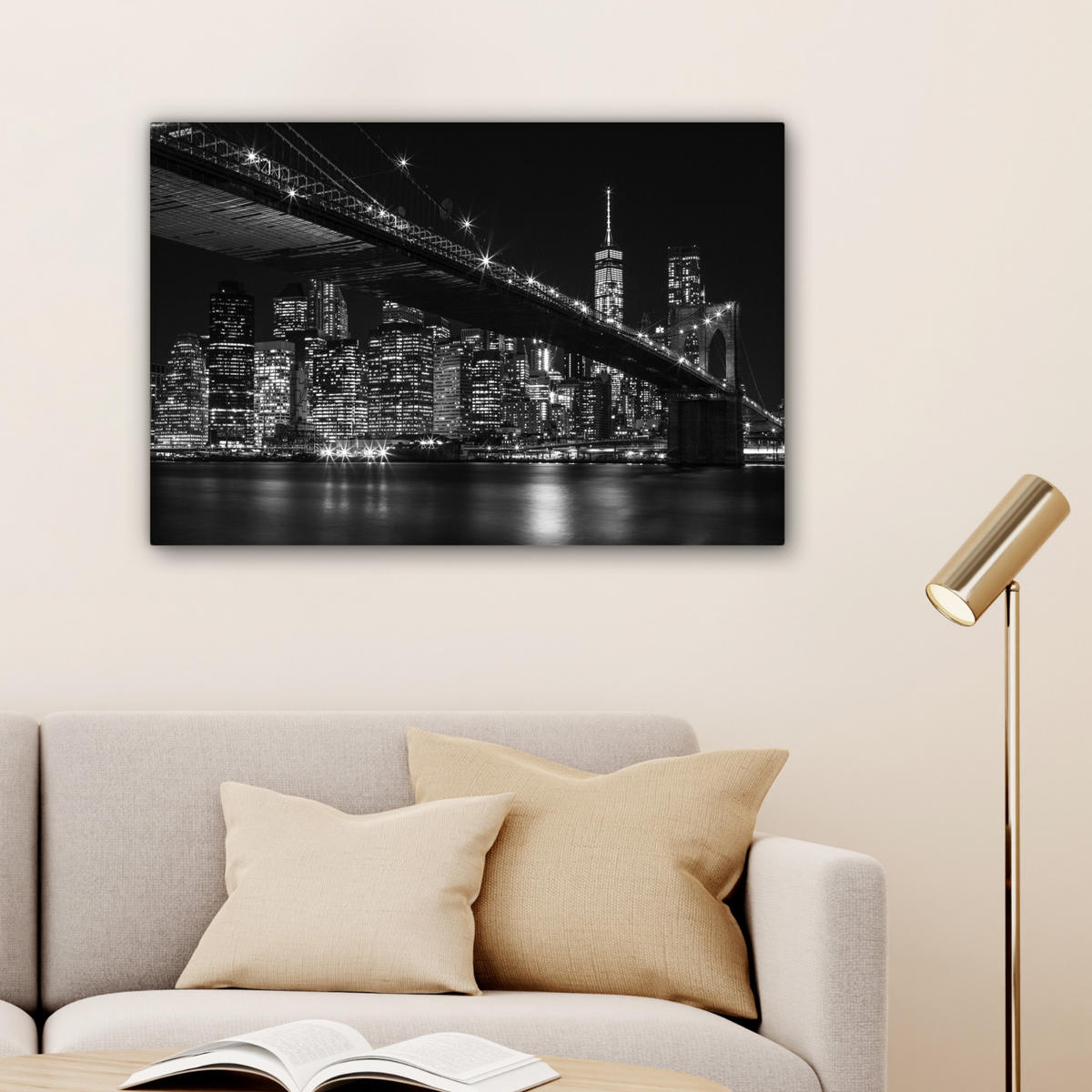 LEINWANDBILD New York - Brooklyn - Brücke Gemälde 60x40 cm - Schwarz, Textil (60/40cm) - MuchoWow