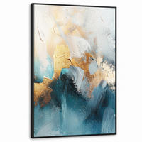 LEINWAND Bilder mit Rahmen - Abstrakt - Kunst - Gold - Blau - 80x120 - Petrol, Textil (80/120cm) - MuchoWow