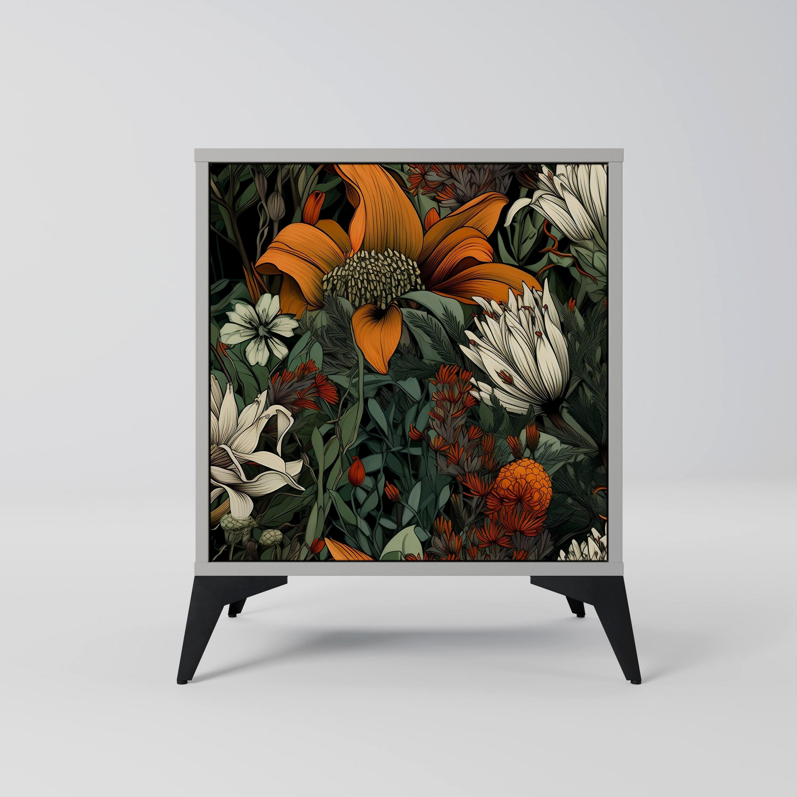 SIDEBOARD MIDNIGHT SPROUT, Grau, 57,5x42x70,5 cm, Schwarze Metall-Sternfüße - Multicolor/Schwarz, Holzwerkstoff/Metall (57.5/70.5/42cm) - SpaceRebels