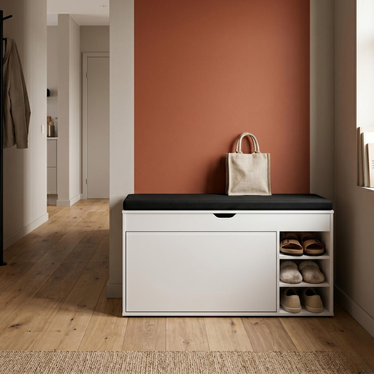 SCHUHSCHRANK mit Sitzfläche Gradia 100/34/53 cm - Weiß, Holzwerkstoff (34/53/100cm) - BOXIMO