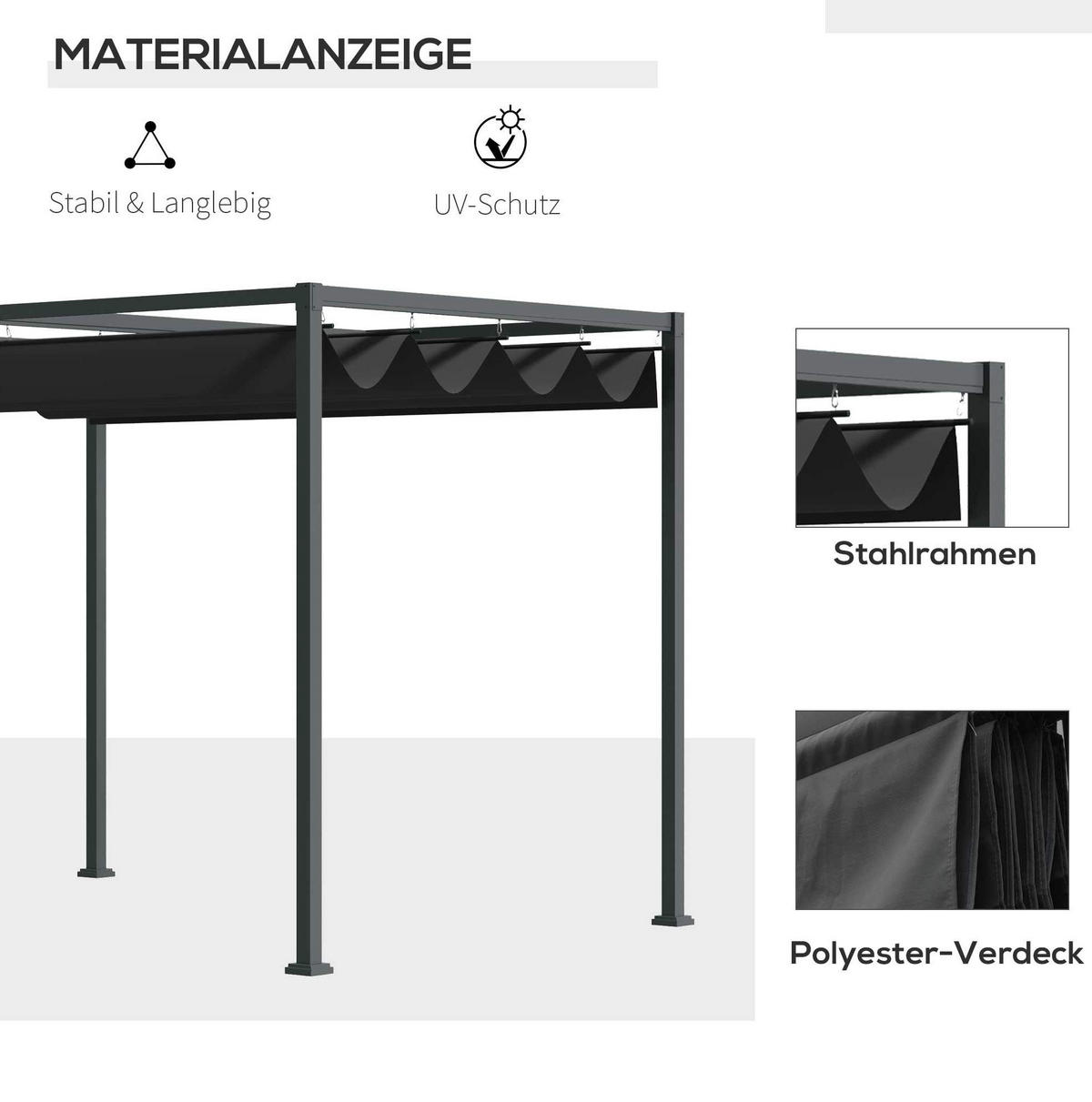 ZAHRADNÍ pergola 298/213/221 cm s posuvnou střechou a UV ochranou, Černá - černá, kov (298/221/213cm) - Redom