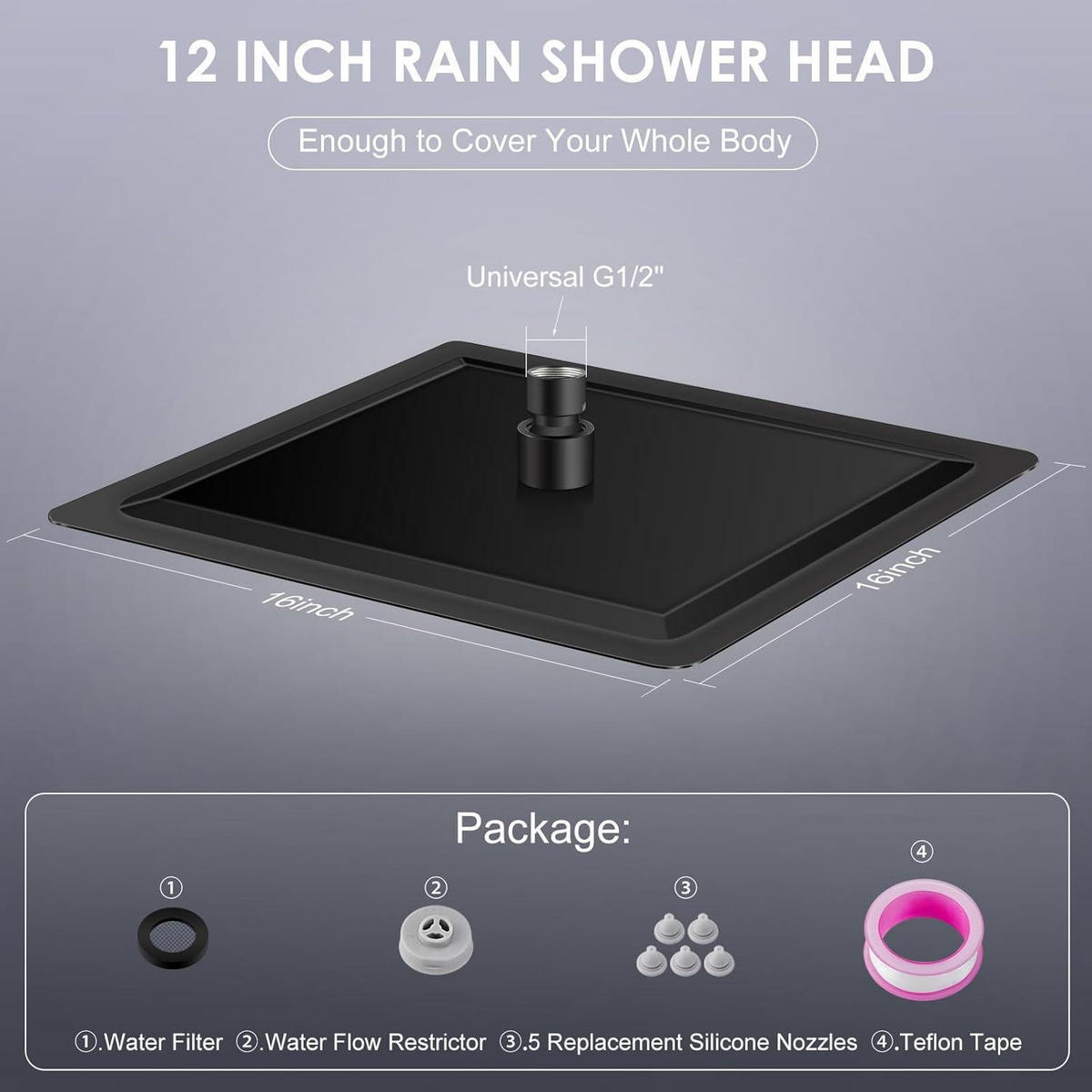 REGENDUSCHE 30 cm Schwarz Edelstahl Quadratisch Wassersparend Antikalk Düsen 360° Wasserfall Deckenmontage - Schwarz, Metall (30/12.7/30cm)