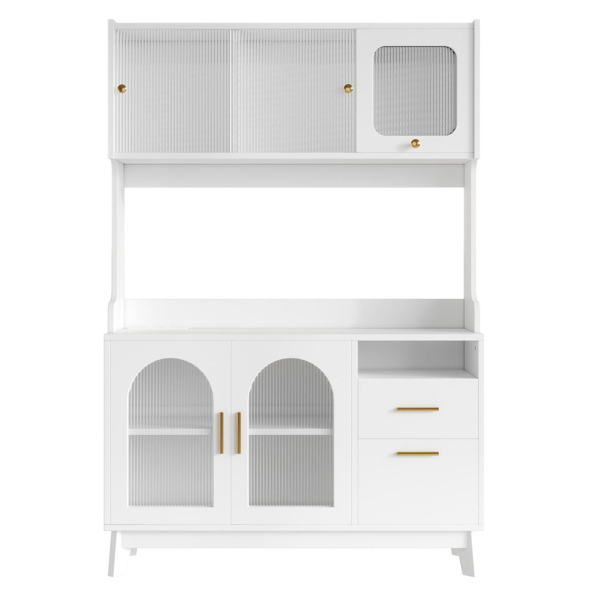 BUFFETSCHRANK 120x40x178 cm, 2 Steckdosen, USB-A/USB-C-Anschlüsse, Weiß - Weiß, Holzwerkstoff (120/178/40cm) - FOHERE