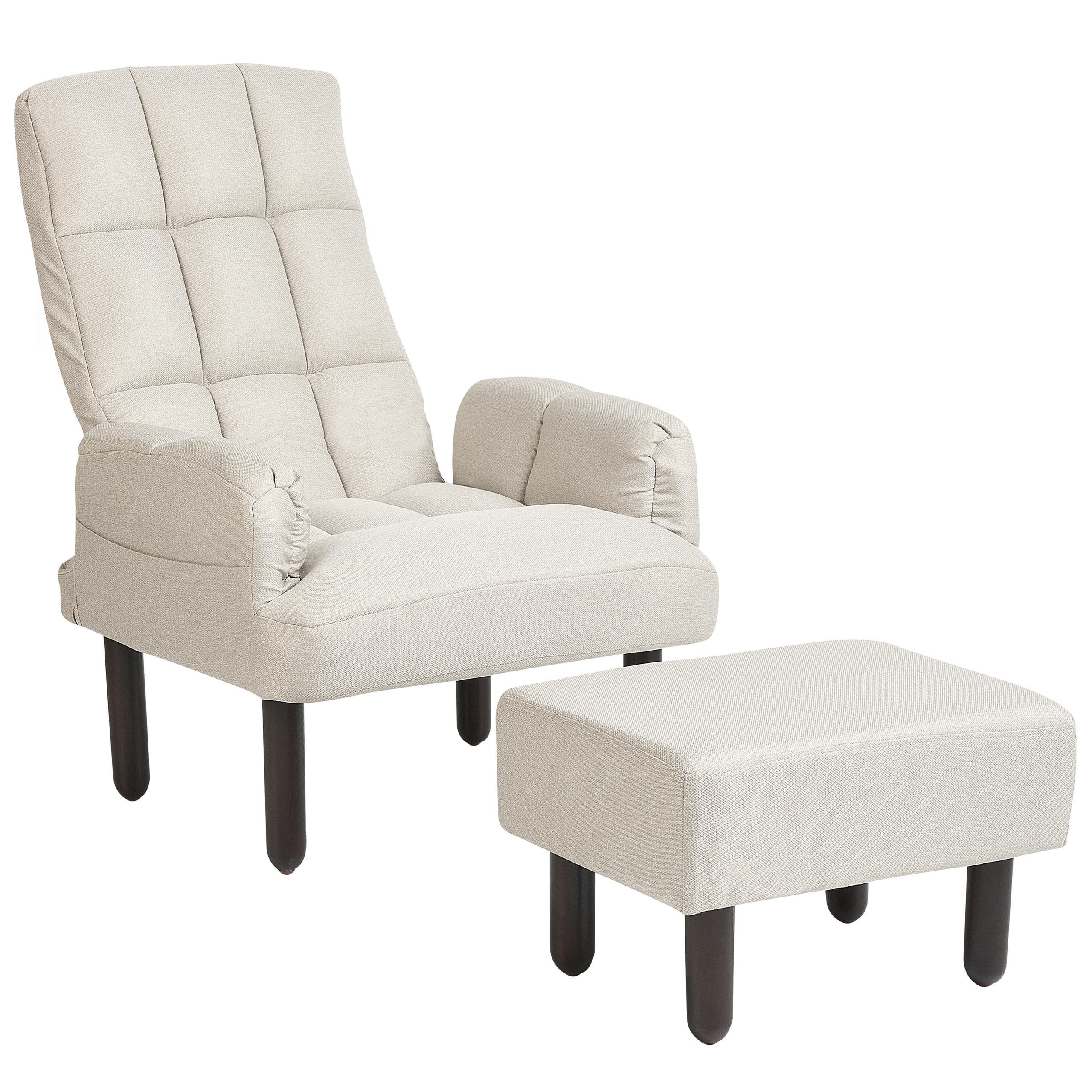 SESSEL Leinen hellbeige manuell verstellbar mit Hocker Oland - Beige/Braun, Textil (65/94/62cm) - Beliani