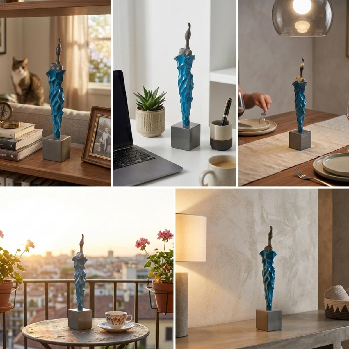 DEKO SKULPTUR African Lady Grau Blau - Grün, Keramik (12/54/12cm) - COCOMaison