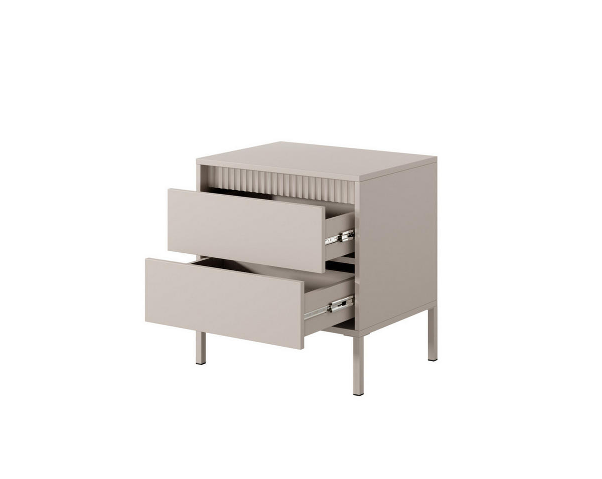 NACHTKONSOLE Ferrato 54 cm Beige Matt - mit 2 Schubladen i Riffel-Leiste - Beige, Holz/Holzwerkstoff (53/56/39cm) - Ravio