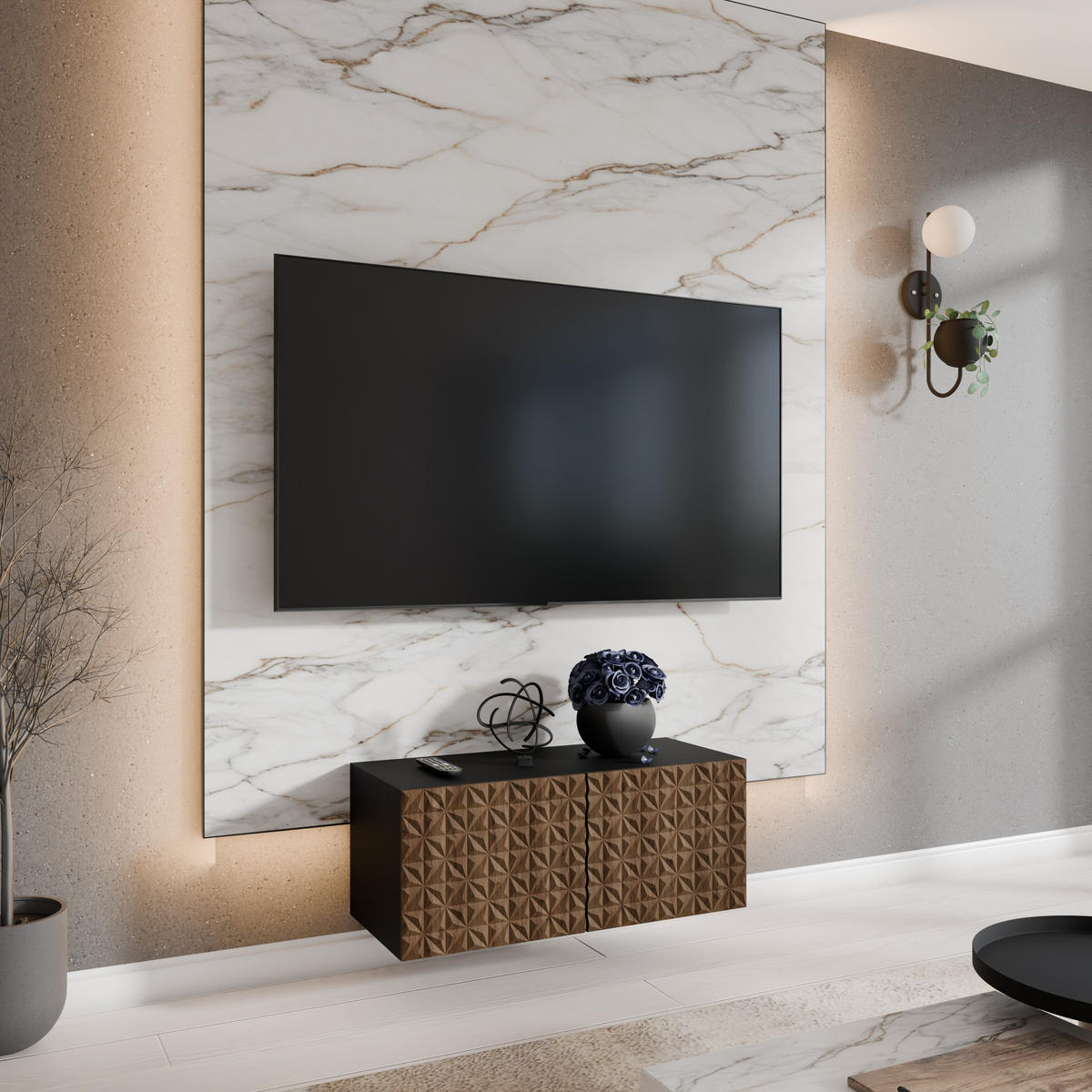 TV-SCHRANK Cali 100 cm, zweitürig, schwarz, catania - Schwarz/Braun, Kunststoff (100/40/41cm) - Margaret Hadas24
