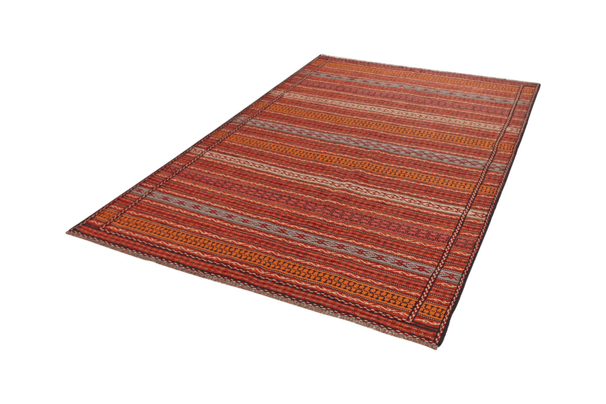 KELIM-TEPPICH handgewebt Kordi Orange 242/160 cm Schurwolle - Orange, Textil (160/242cm) - Looma
