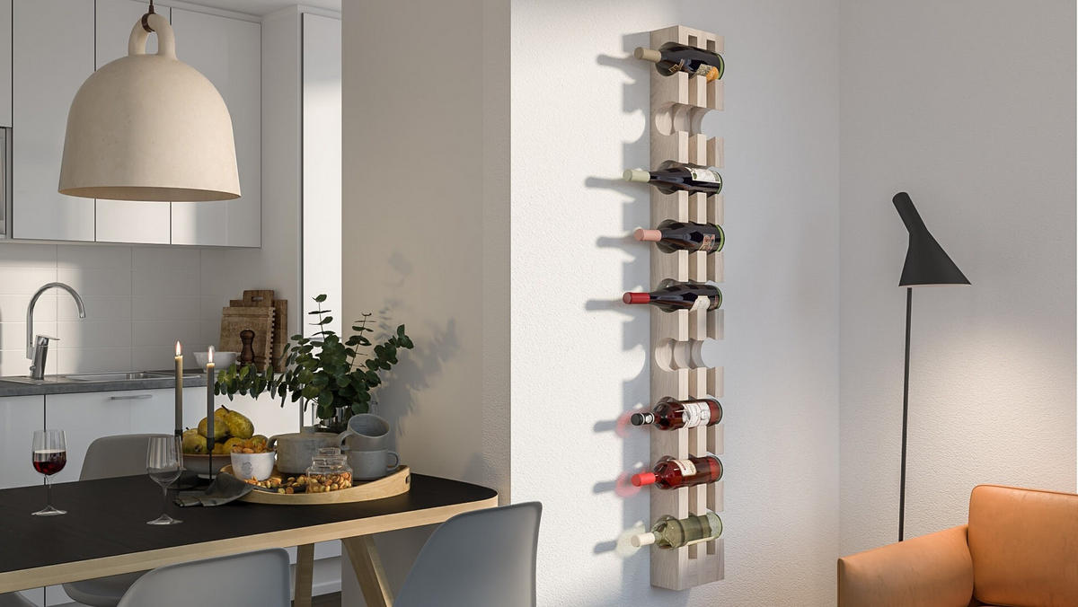 WEINREGAL für 9 Flaschen, weiße Birke, 11/19/135 cm - Weiß, Holz (19/135/11cm) - WOODEK