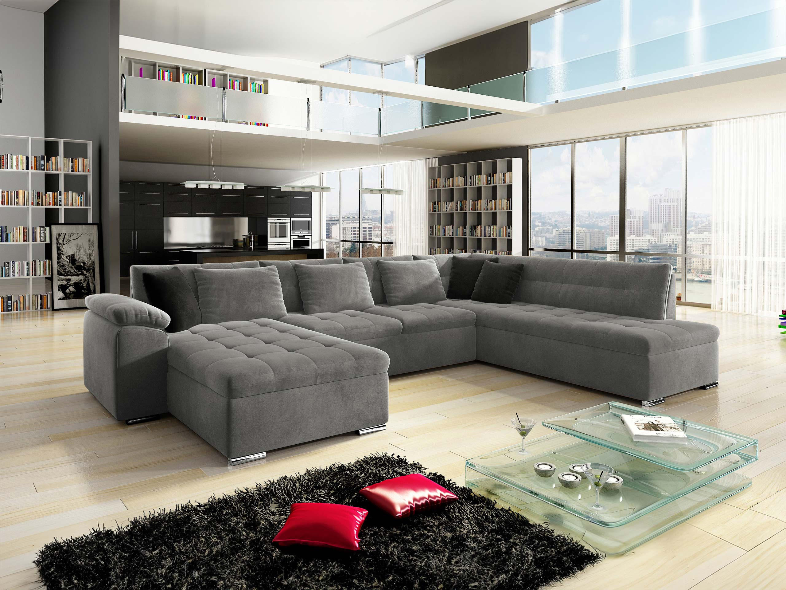 WOHNLANDSCHAFT Niko Bis Lux, Seite: Links - Grau, Holz/Textil (348/76/205cm) - MIRJAN24