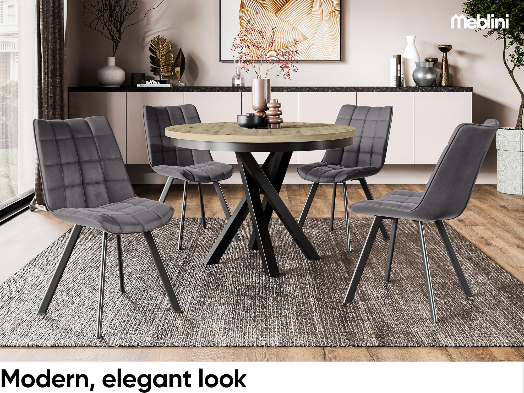 ESSTISCH CHRIS - Schwarz/Eiche Artisan, Holzwerkstoff (100/100/77cm) - Meblini