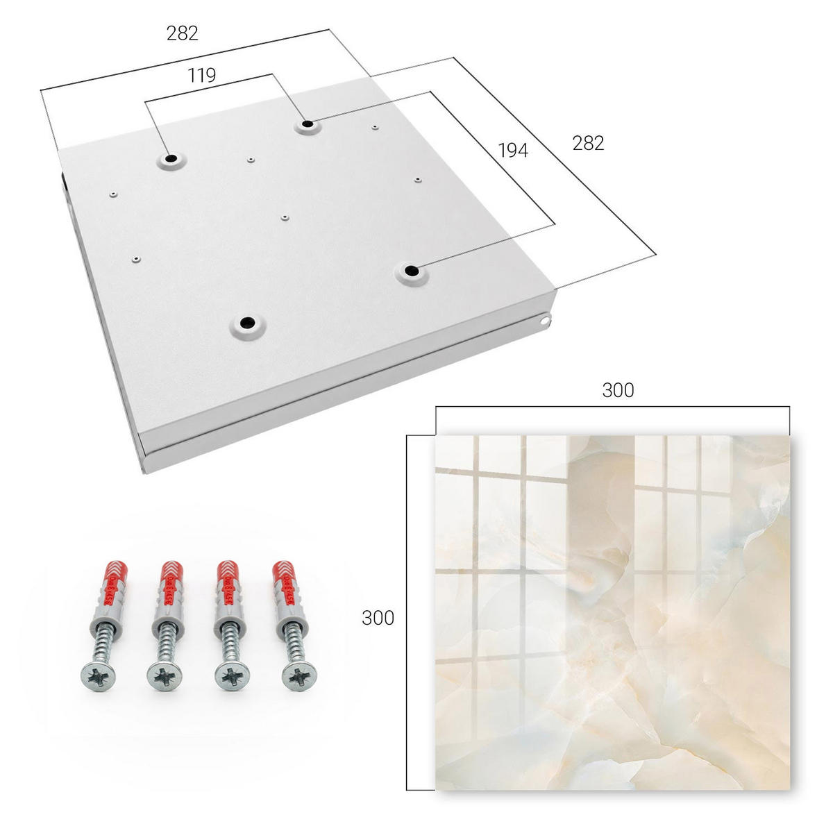 SCHLÜSSELBOX Weiß 30x30 cm – Türöffnung nach rechts - Cremig und beruhigend - Creme, Metall (30/30/5cm) - TULUP