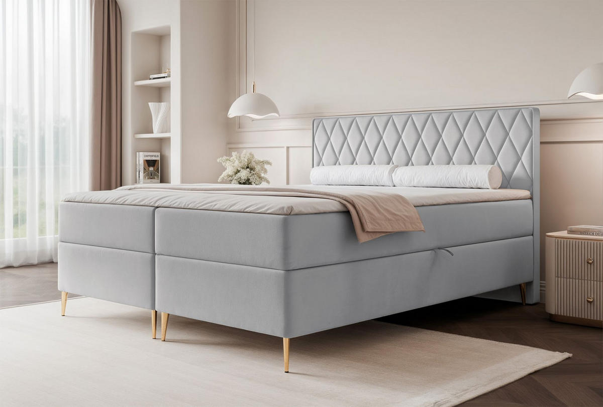 BOXBETT Caresso Taubengrau, Velours, 180x200 cm - Goldfarben/Grau, Textil/Metall (180/200cm) - Selsey