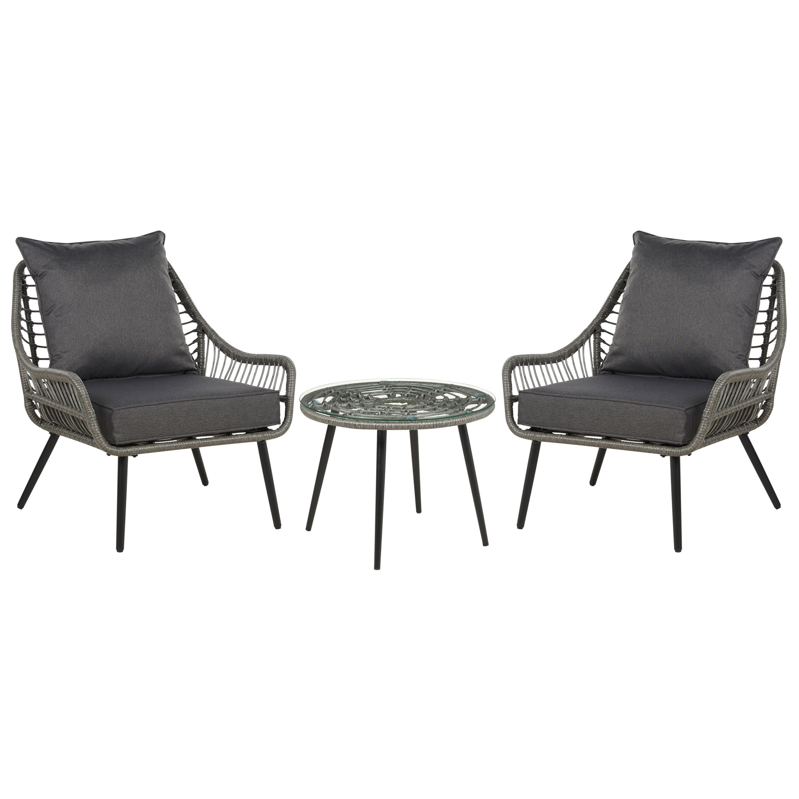BALKONSET 2-Sitzer Rattan hellgrau Auflagen grau Laureto - Grau, Kunststoff/Textil - Beliani