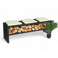 KAMINHOLZREGAL Innen mit Sitzbank Metall Schwarz 150 cm - Schwarz, Metall (150/50/40cm) - DanDiBo