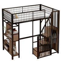 HOCHBETT 90/200 cm Schwarz aus Metall und Holzwerkstoff mit Stauraumtreppe - Schwarz, Metall (90/200cm) - OKMYHOME