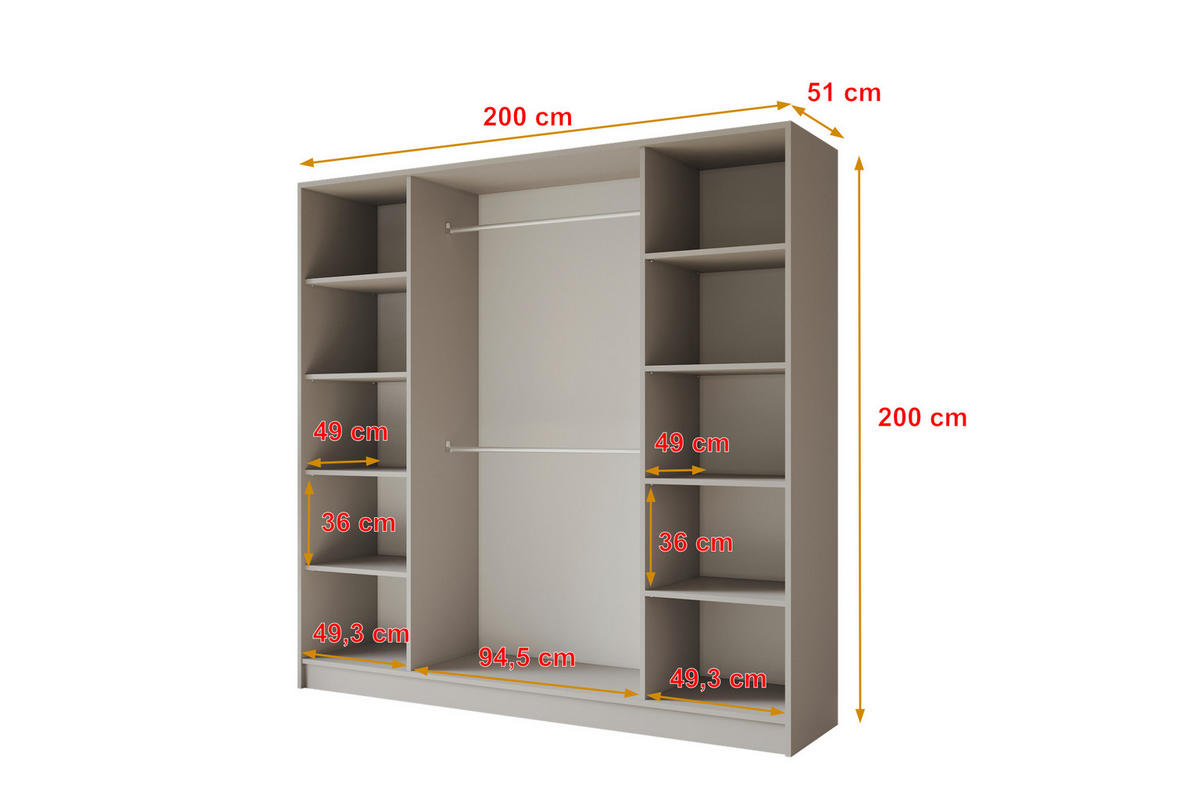 KLEIDERSCHRANK - LUSSO - 200 - Kaschmir - Kaschmir/Goldfarben, Holzwerkstoff (200/200/51cm) - ALTDECOR