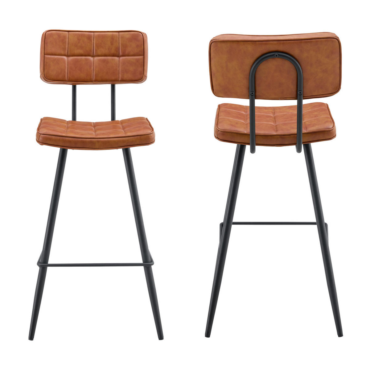 BARHOCKER Fernand Cognacfarben 2er-Set - Orange, Leder (43/95/56cm) - Happy Garden