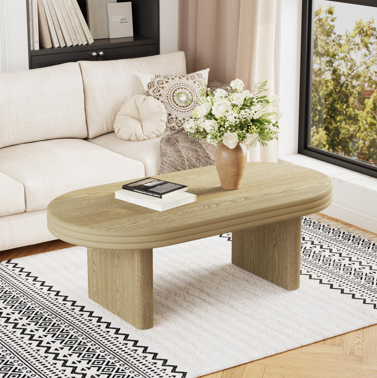 COUCHTISCH 120/60/41,5 cm Natur aus MDF mit eleganter ovaler Tischplatte - Naturfarben, Holzwerkstoff (120/60/41.5cm) - OKWISH