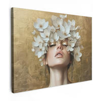 LEINWANDBILD Gesicht - Blumen - Gold - Abstrakt Wandbild 40x30 cm - Goldfarben, Textil (40/30cm) - MuchoWow