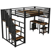 HOCHBETT 120/200 cm schwarz/dunkelwalnuss aus Metall-Holz mit Tisch - Schwarz, Metall (120/200cm) - OKWISH