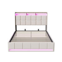 POLSTERBETT 140x200 cm mit LED-Beleuchtung und hydraulischem Stauraum - ohne Matratze - Beige - Beige, Textil (140/200cm) - DELFA