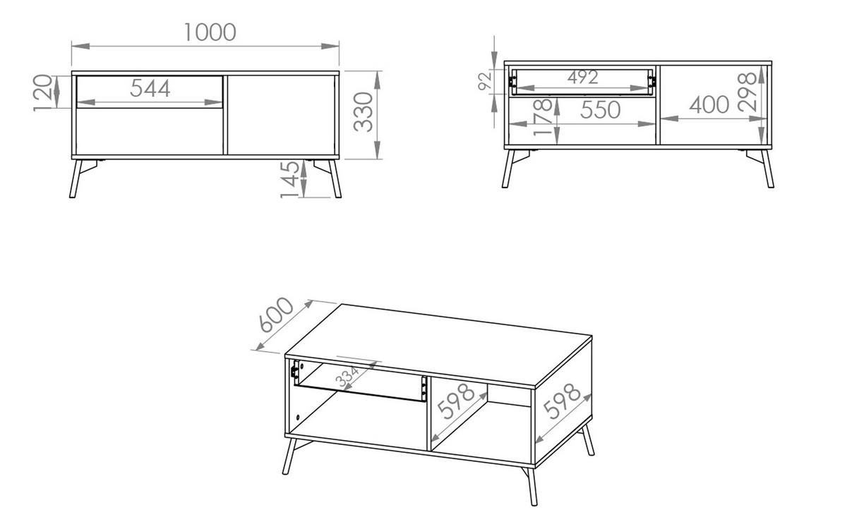 COUCHTISCH Agis Eiche castello / schwarz 100 / 60 / 48cm - Schwarz/Braun, Holzwerkstoff (60/100/48cm) - Feldmann-Wohnen