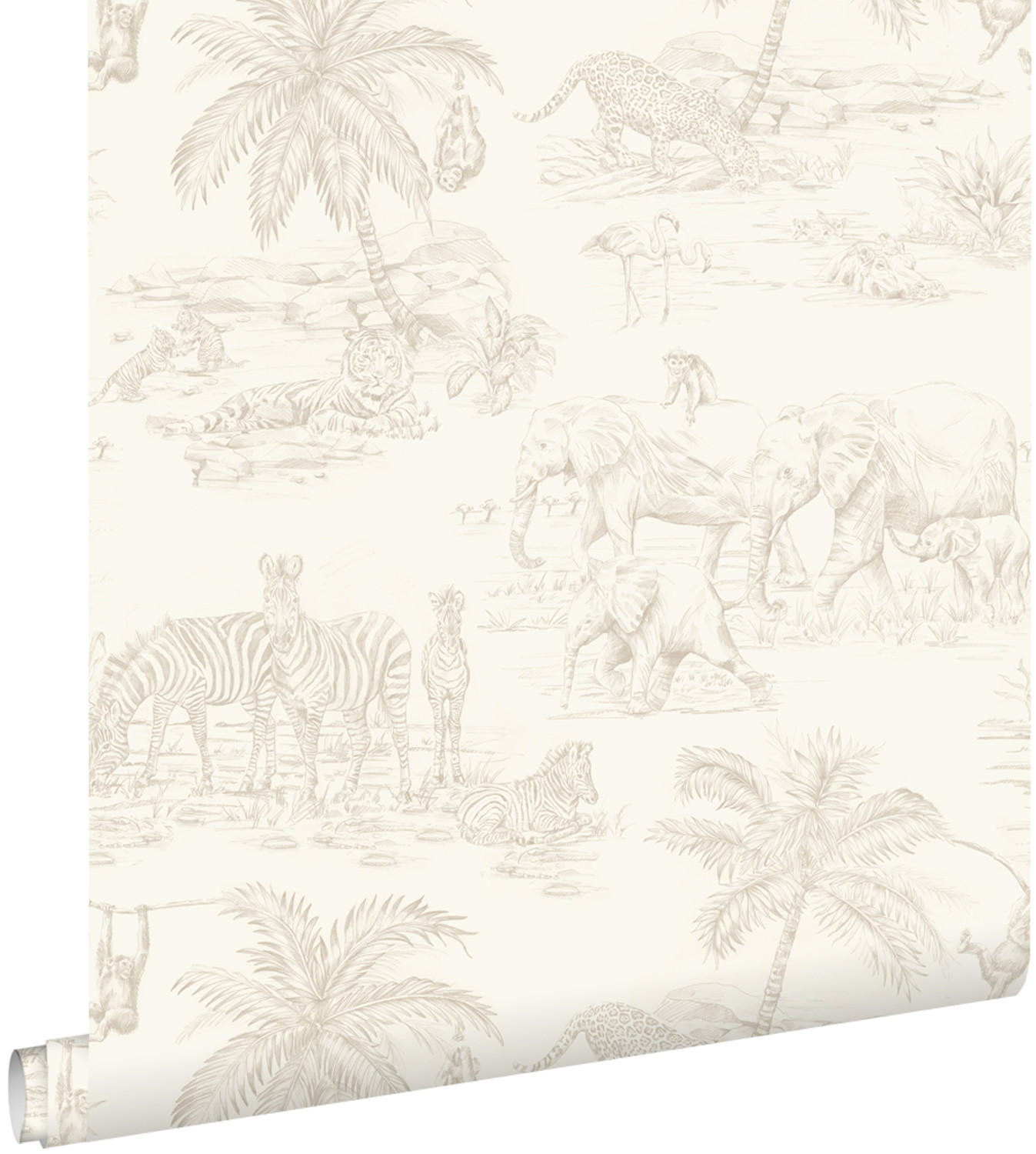 TAPETE Toile de Jouy Dschungelmuster 0.53 x 10.05 m - Weiß, Papier (53/0.1cm) - ESTAhome