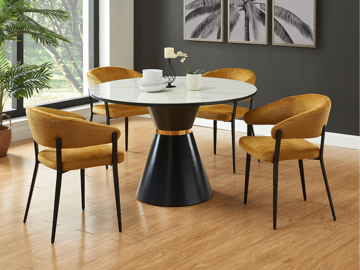 STUHL mit Armlehnen 6er-Set - Stoff & schwarzes Metall - Senfgelb - AVRELA - Gelb, Textil (55/77/56cm) - Vente-Unique