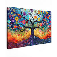 LEINWANDBILD Kunst - Baum des Lebens - Blumen - Hippie Wohnzimmer 120x80 cm - Dunkelblau, Textil (120/80cm) - MuchoWow