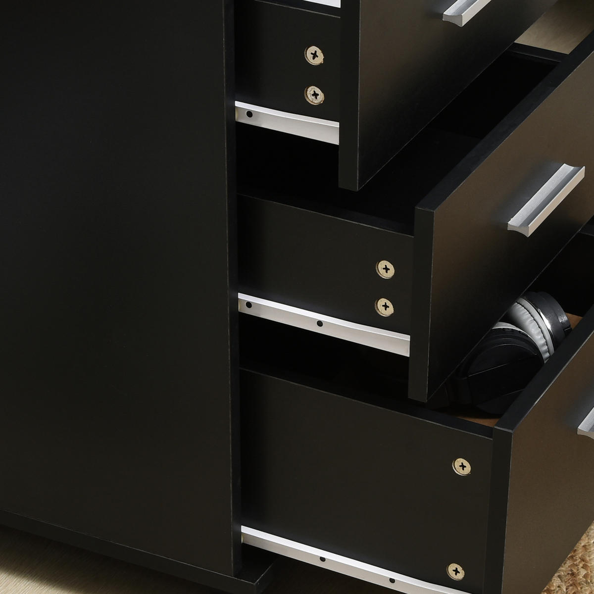 ROLLCONTAINER DE-14417 3 Schubladen abschließbar Schwarz - Schwarz, Holzwerkstoff (40/62/40cm) - ComfortXL