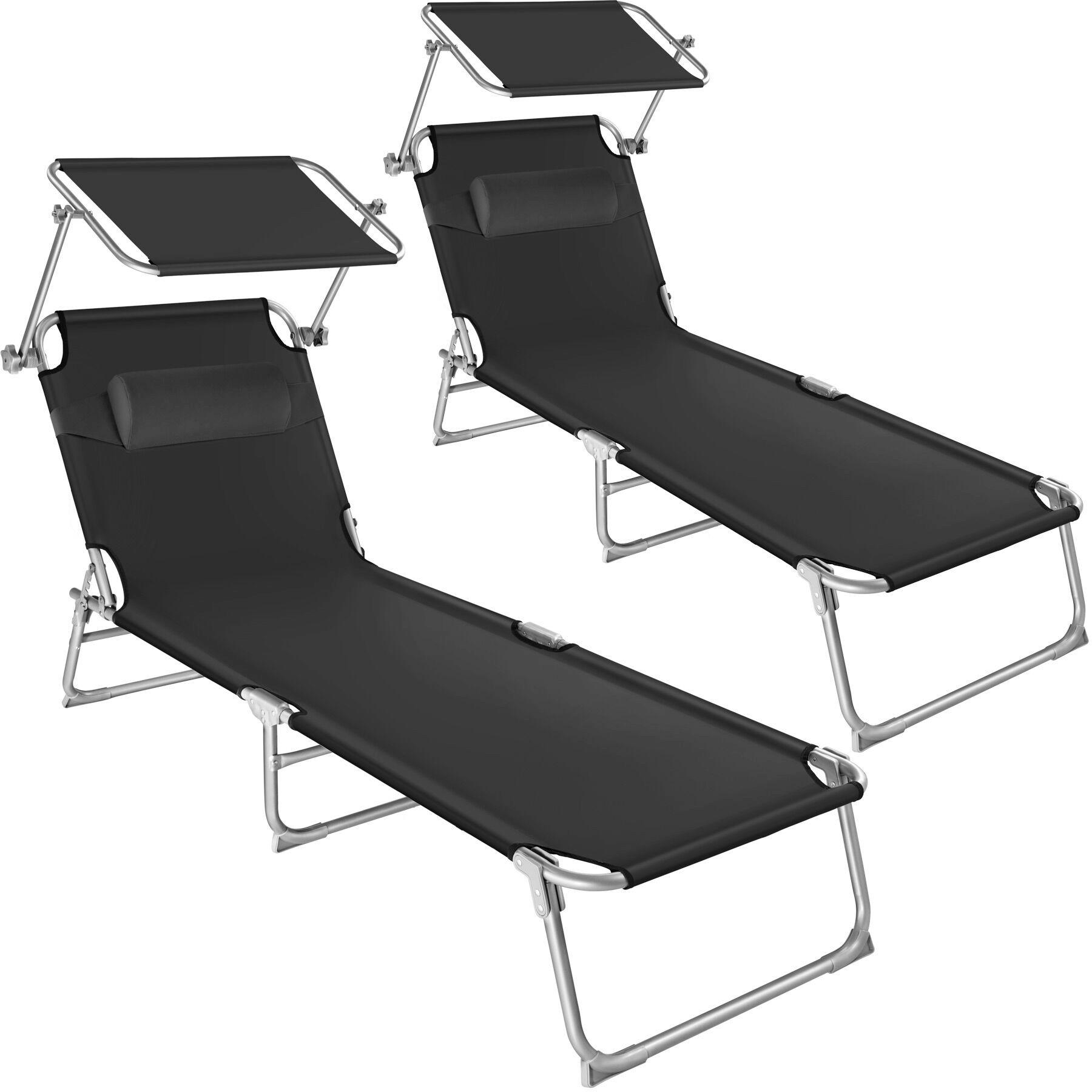 GARTENLIEGE 2er Set Chloé,190 x 68 x 65 cm,schwarz - Schwarz, Kunststoff (68/65/190cm) - tectake
