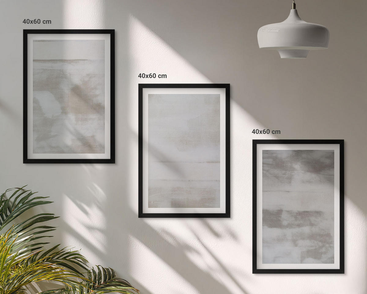 BILDER SET 3er Set - 40x60 cm Schwarzer Rahmen - Moderne, Used-Look-Texturen - Schwarz, Kunststoff (40/60cm) - TULUP