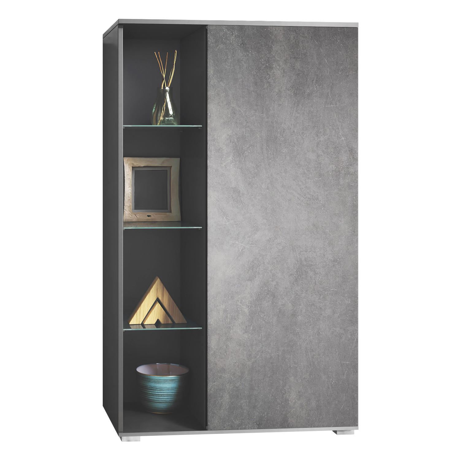 VITRINE Davos Steingrau - Schieferfarben, Holzwerkstoff (71.5/134/35cm) - Vladon