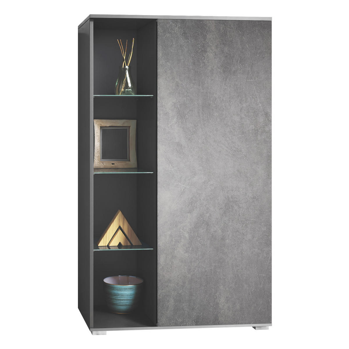 VITRINE Davos Steingrau - Schieferfarben, Holzwerkstoff (71.5/134/35cm) - Vladon