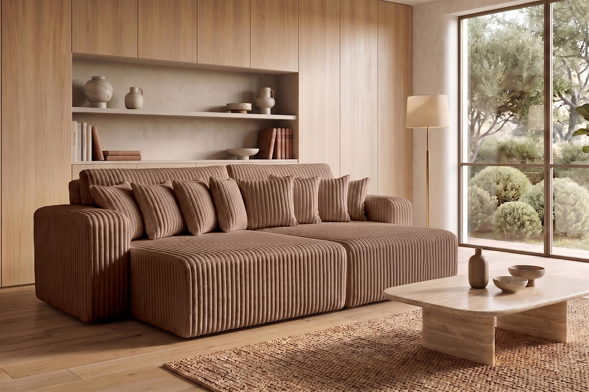 SCHLAFSOFA, Cordstoff Tilia, Braun, PIANO DOUBLE - Braun, Holz (246/83/145cm) - Kaiser Möbel