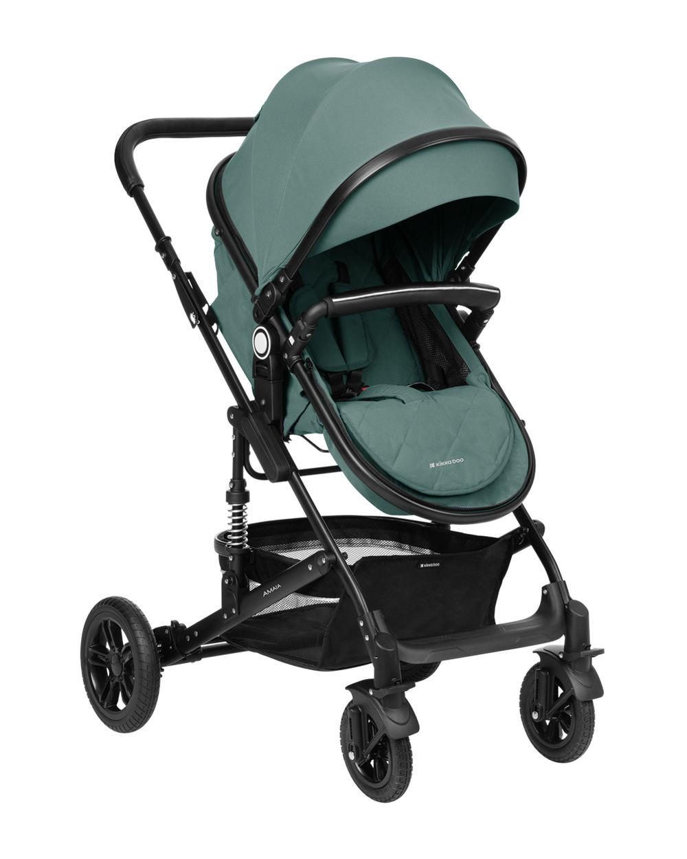 KOMBIKINDERWAGEN Amaia 3 in 1 grün Size Babyschale umbaubar Federung Tasche - Grün, Metall (86/50/107cm) - Kikka boo