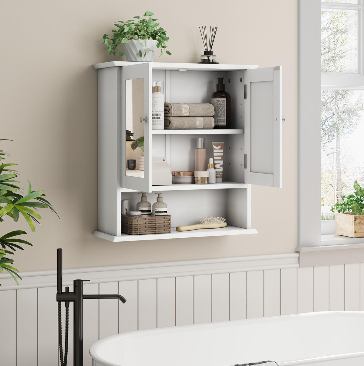 BADEZIMMERSPIEGELSCHRANK 50x20x60 cm Weiß aus Holzwerkstoff mit Spiegel - Weiß, Holzwerkstoff (50/60/20cm) - Modfu