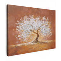 LEINWANDBILD Abstrakt - Baum - Weiß - Blätter Wandbild 40x30 cm - Braun, Textil (40/30cm) - MuchoWow