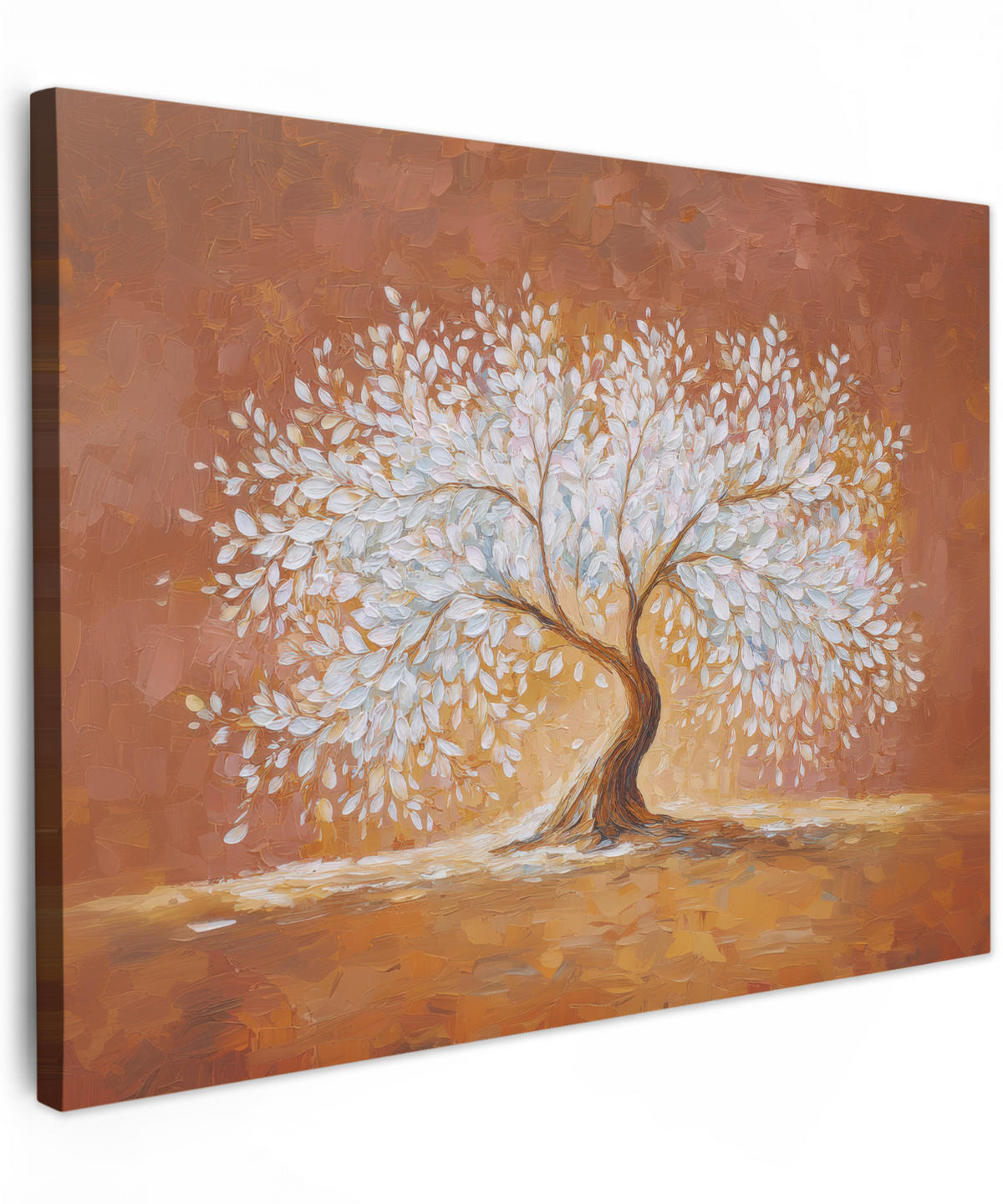 LEINWANDBILD Abstrakt - Baum - Weiß - Blätter Wandbild 40x30 cm - Braun, Textil (40/30cm) - MuchoWow