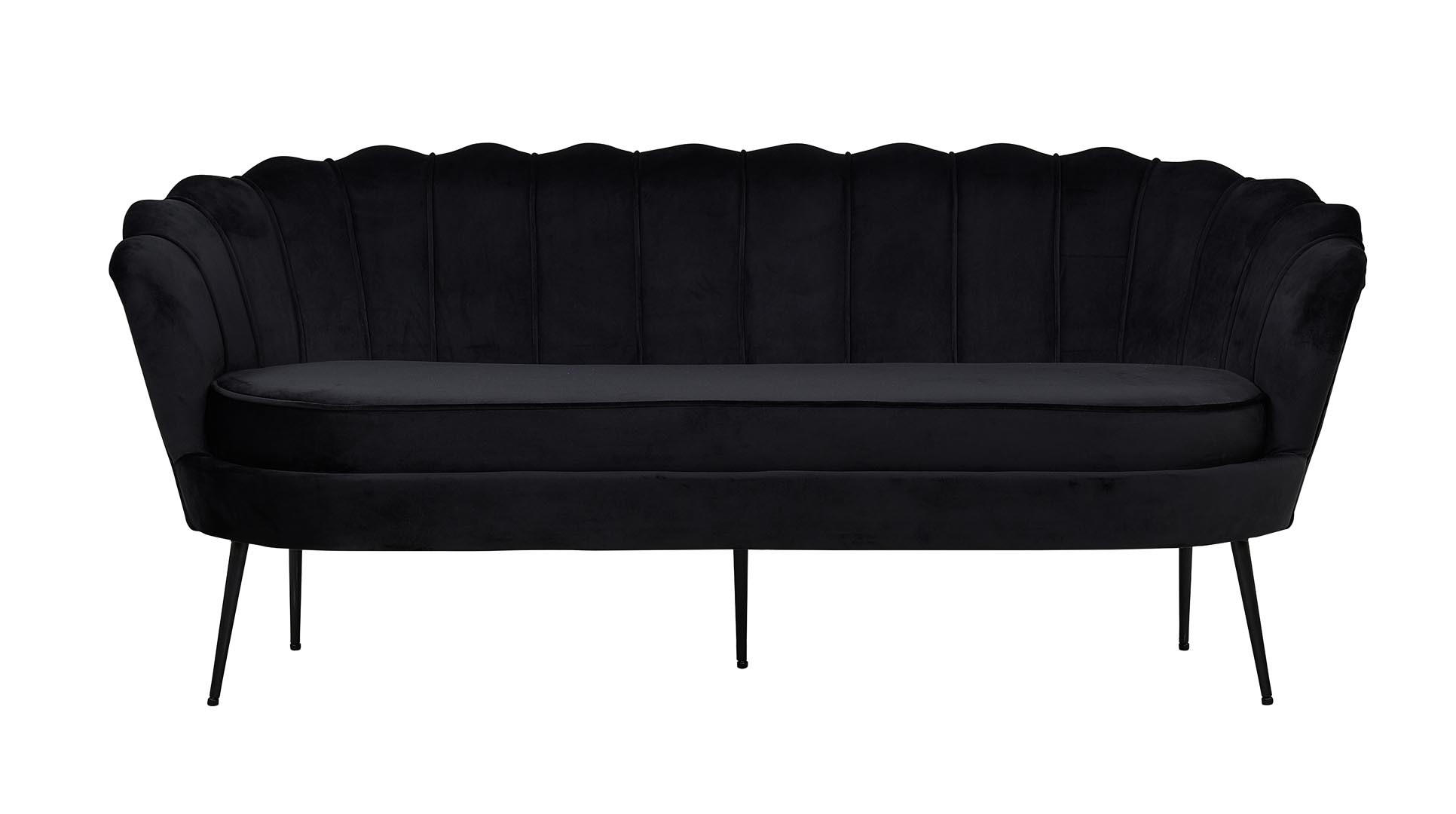 3-SITZER-SOFA Velours schwarz - Schwarz, Textil (181/79/78cm) - ebuy24